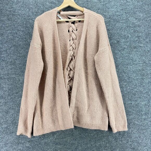Maurices Sweaters - Maurices Cardigan Women 2 Beige Knit Open Front Long Sleeve Solid Acrylic Casual
